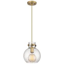Newton Sphere 8" Wide Cord Hung Brushed Brass Pendant With Seedy Shade
