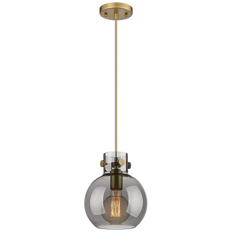 Image 1 Newton Sphere 8" Wide Cord Hung Brushed Brass Pendant With Smoke Shade