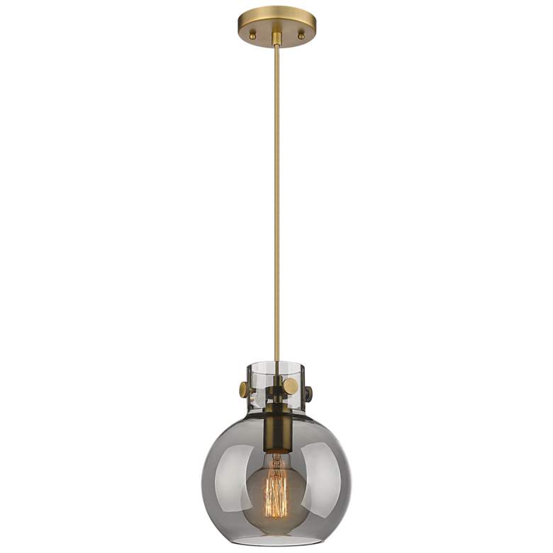 Image 1 Newton Sphere 8" Wide Cord Hung Brushed Brass Pendant With Smoke Shade