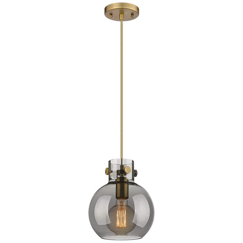 Image 1 Newton Sphere 8 inch Wide Cord Hung Brushed Brass Pendant With Smoke Shade