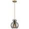 Newton Sphere 8" Wide Cord Hung Brushed Brass Pendant With Smoke Shade