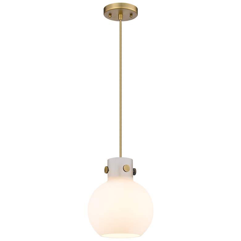 Image 1 Newton Sphere 8 inch Wide Cord Hung Brushed Brass Pendant With White Shade