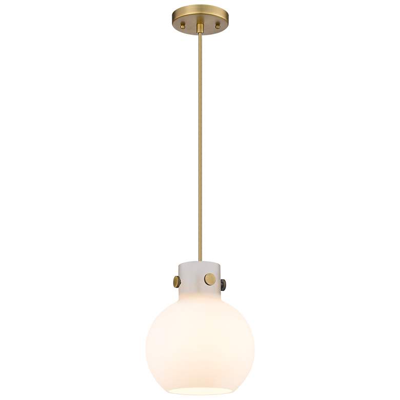 Image 1 Newton Sphere 8" Wide Cord Hung Brushed Brass Pendant With White Shade