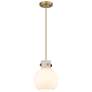 Newton Sphere 8" Wide Cord Hung Brushed Brass Pendant With White Shade