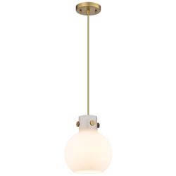 Newton Sphere 8" Wide Cord Hung Brushed Brass Pendant With White Shade