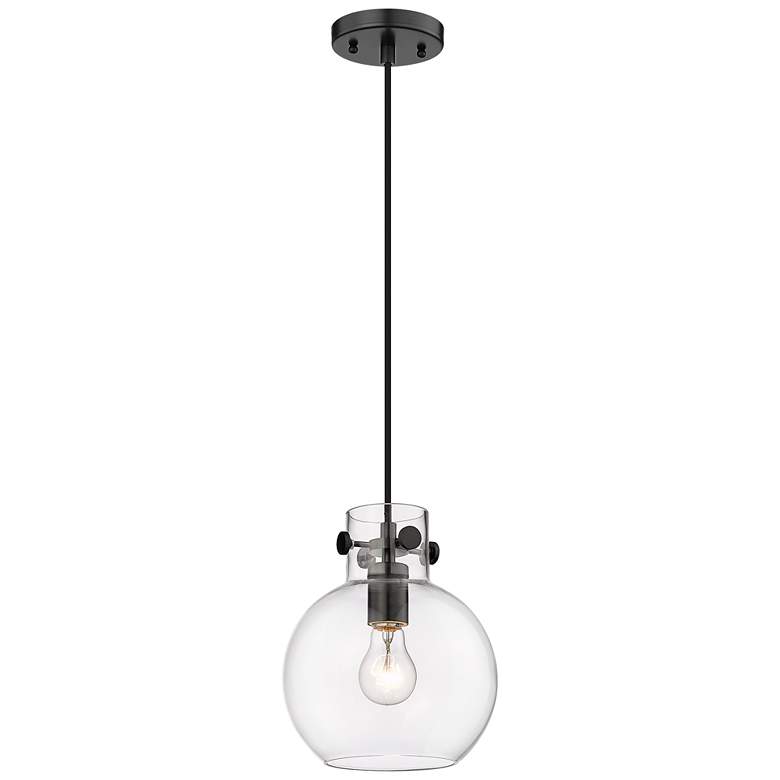 Image 1 Newton Sphere 8 inch Wide Cord Hung Matte Black Pendant With Clear Shade