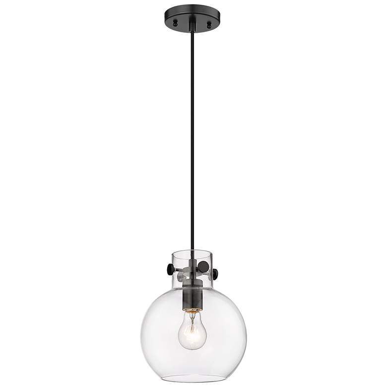 Image 1 Newton Sphere 8" Wide Cord Hung Matte Black Pendant With Clear Shade