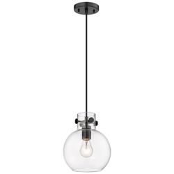 Newton Sphere 8&quot; Wide Cord Hung Matte Black Pendant With Clear Shade