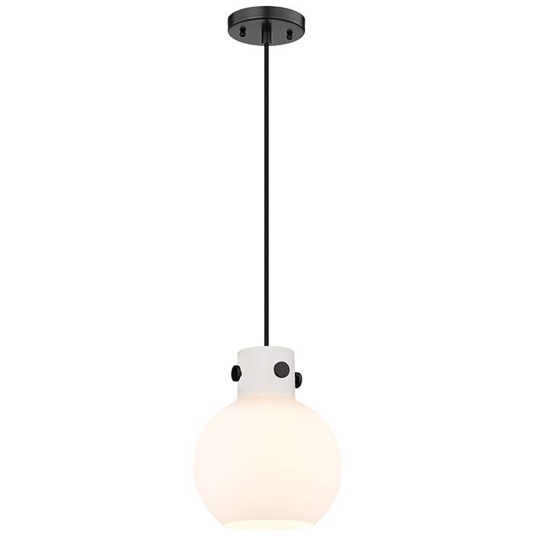 Image 1 Newton Sphere 8 inch Wide Cord Hung Matte Black Pendant With White Shade