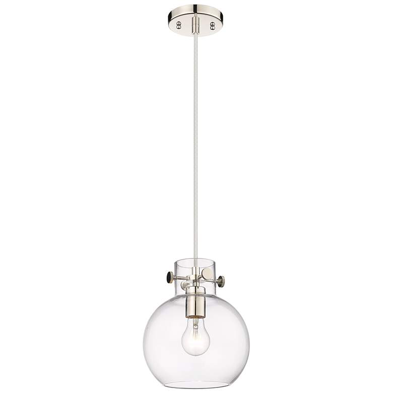 Image 1 Newton Sphere 8 inch Wide Cord Hung Polished Nickel Pendant With Clear Sha