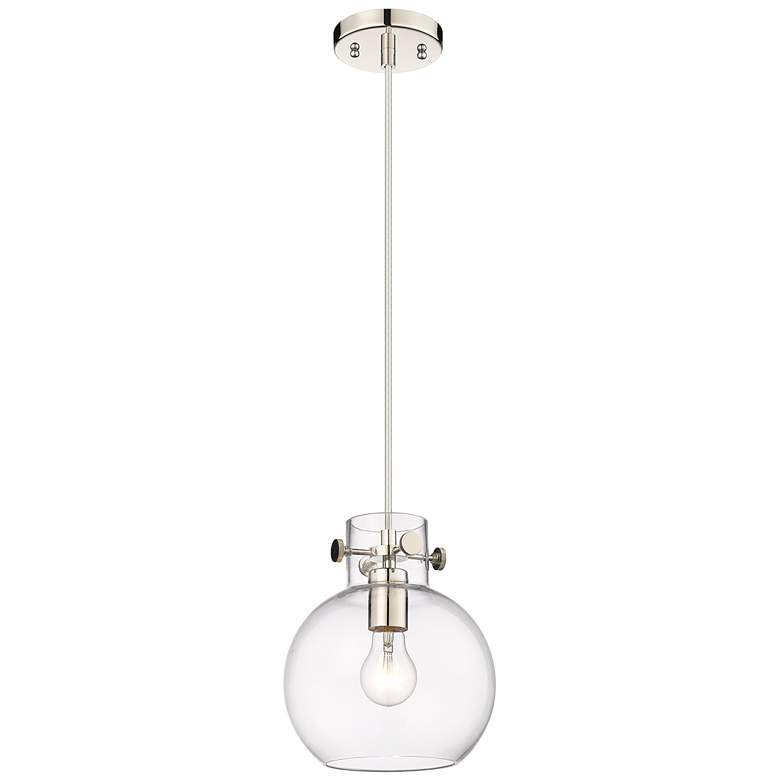 Image 1 Newton Sphere 8" Wide Cord Hung Polished Nickel Pendant With Clear Sha