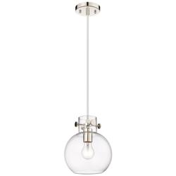 Newton Sphere 8&quot; Wide Cord Hung Polished Nickel Pendant With Clear Sha