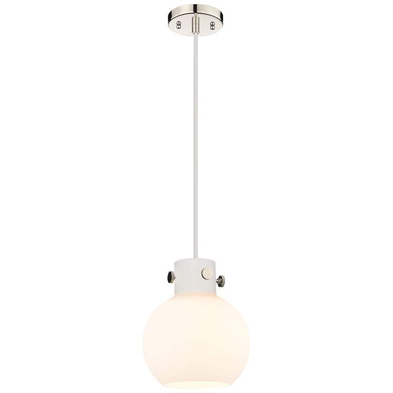 Image 1 Newton Sphere 8" Wide Cord Hung Polished Nickel Pendant With White Sha