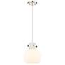 Newton Sphere 8" Wide Cord Hung Polished Nickel Pendant With White Sha