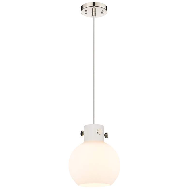 Image 1 Newton Sphere 8" Wide Cord Hung Polished Nickel Pendant With White Sha