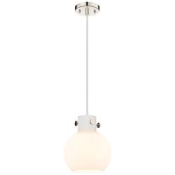 Newton Sphere 8&quot; Wide Cord Hung Polished Nickel Pendant With White Sha
