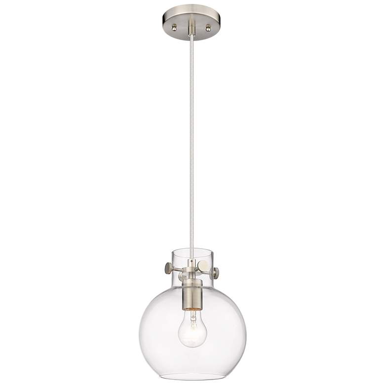 Image 1 Newton Sphere 8" Wide Cord Hung Satin Nickel Pendant With Clear Shade