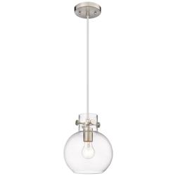 Newton Sphere 8&quot; Wide Cord Hung Satin Nickel Pendant With Clear Shade