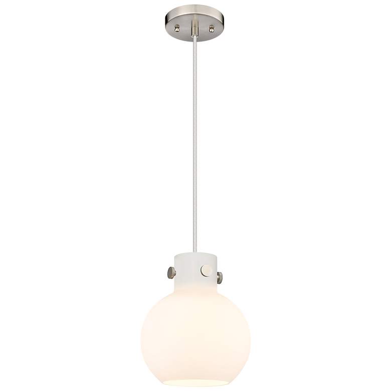 Image 1 Newton Sphere 8" Wide Cord Hung Satin Nickel Pendant With White Shade