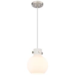 Newton Sphere 8&quot; Wide Cord Hung Satin Nickel Pendant With White Shade
