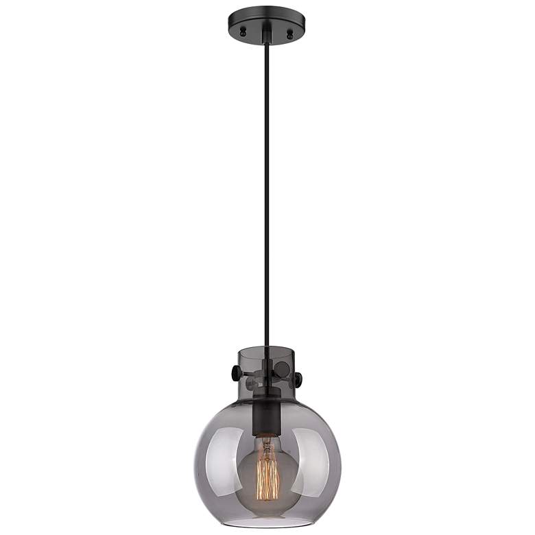 Image 1 Newton Sphere 8" Wide Matte Black Cord Hung Pendant With Plated Smoke
