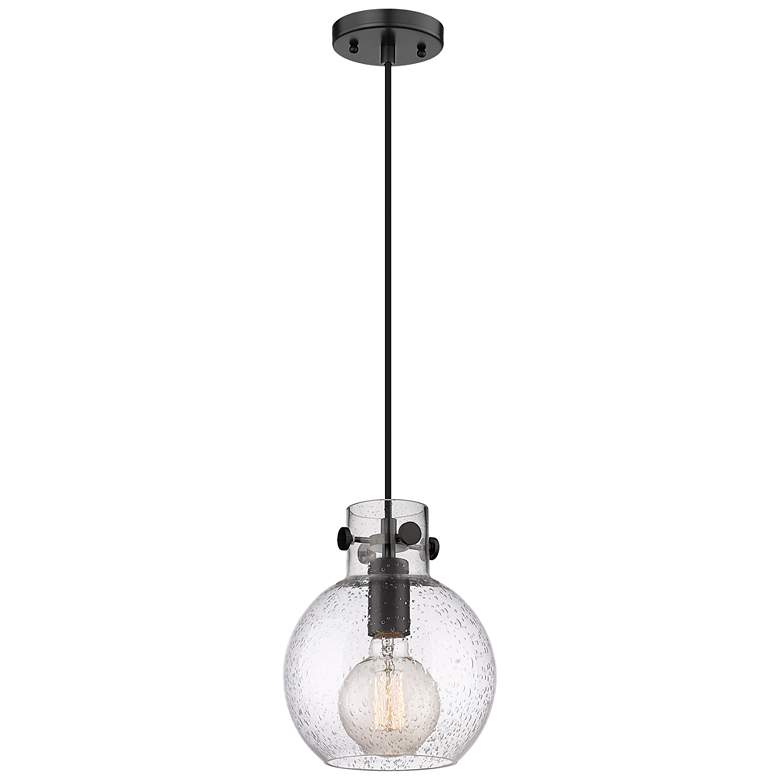 Image 1 Newton Sphere 8" Wide Matte Black Cord Hung Pendant With Seedy Glass S