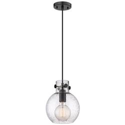 Newton Sphere 8" Wide Matte Black Cord Hung Pendant With Seedy Glass S