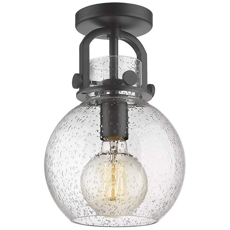 Image 1 Newton Sphere 8" Wide Matte Black Flush Mount with Seedy Shade