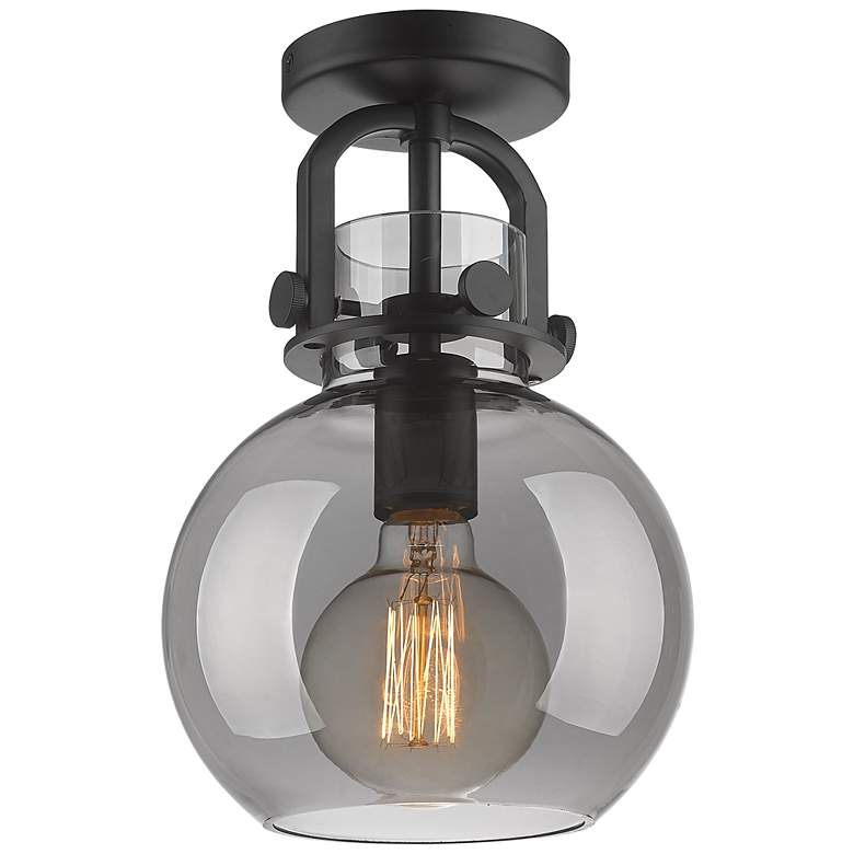 Image 1 Newton Sphere 8" Wide Matte Black Flush Mount with Smoke Shade