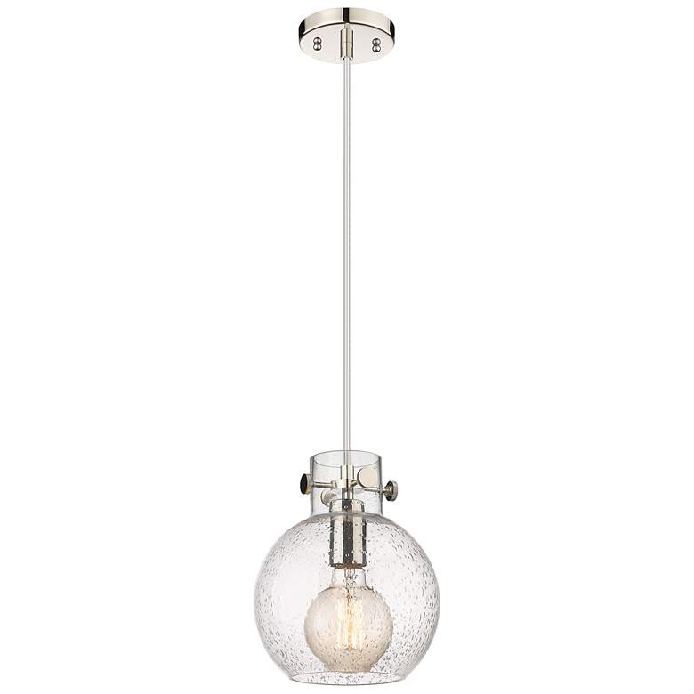 Image 1 Newton Sphere 8" Wide Polished Nickel Cord Hung Pendant With Seedy Sha