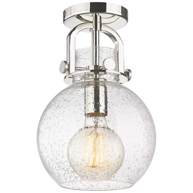 Image 1 Newton Sphere 8" Wide Polished Nickel Flush Mount with Seedy Shade