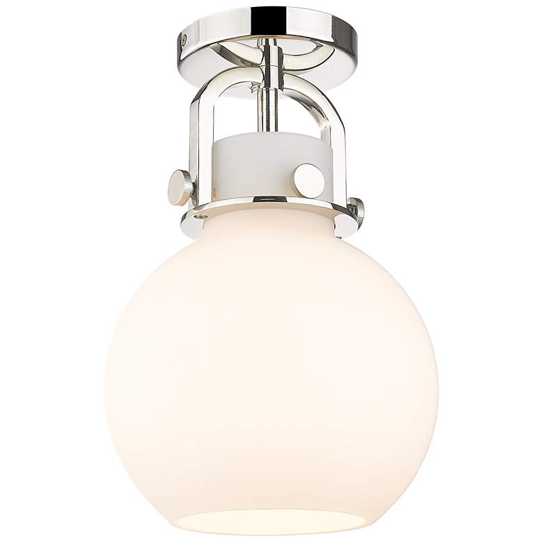 Image 1 Newton Sphere 8" Wide Polished Nickel Flush Mount with White Shade