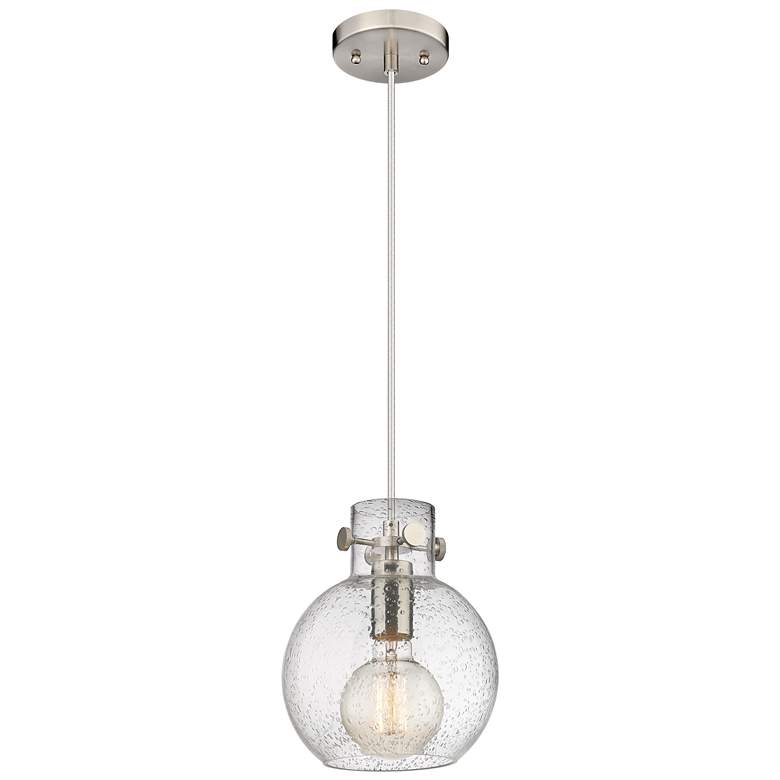 Image 1 Newton Sphere 8" Wide Satin Nickel Cord Hung Pendant With Seedy Glass