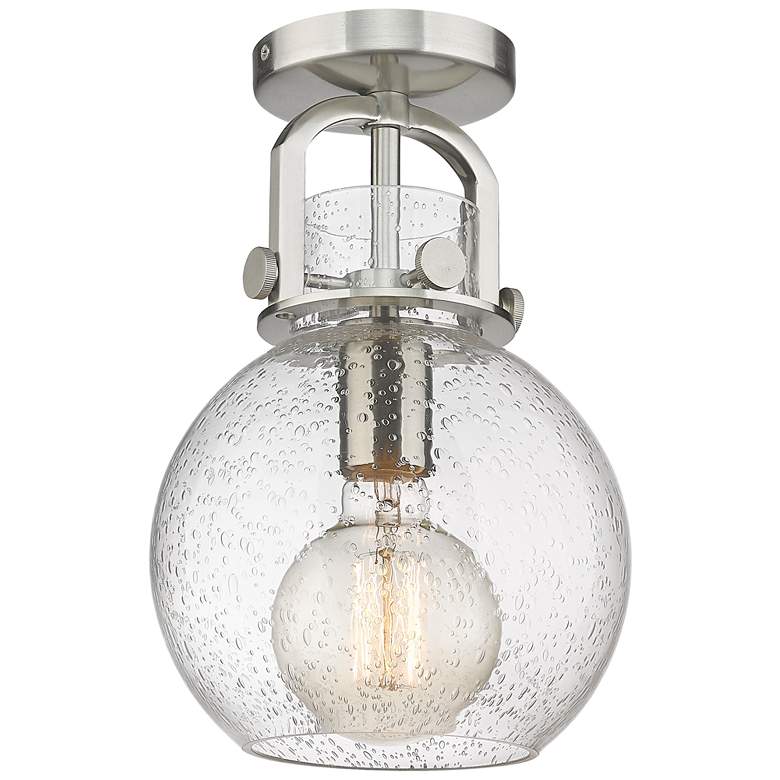 Image 1 Newton Sphere 8" Wide Satin Nickel Flush Mount with Seedy Shade