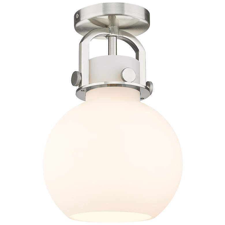 Image 1 Newton Sphere 8" Wide Satin Nickel Flush Mount with White Shade