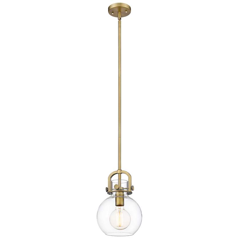 Image 1 Newton Sphere 8" Wide Stem Hung Brushed Brass Pendant With Clear Shade