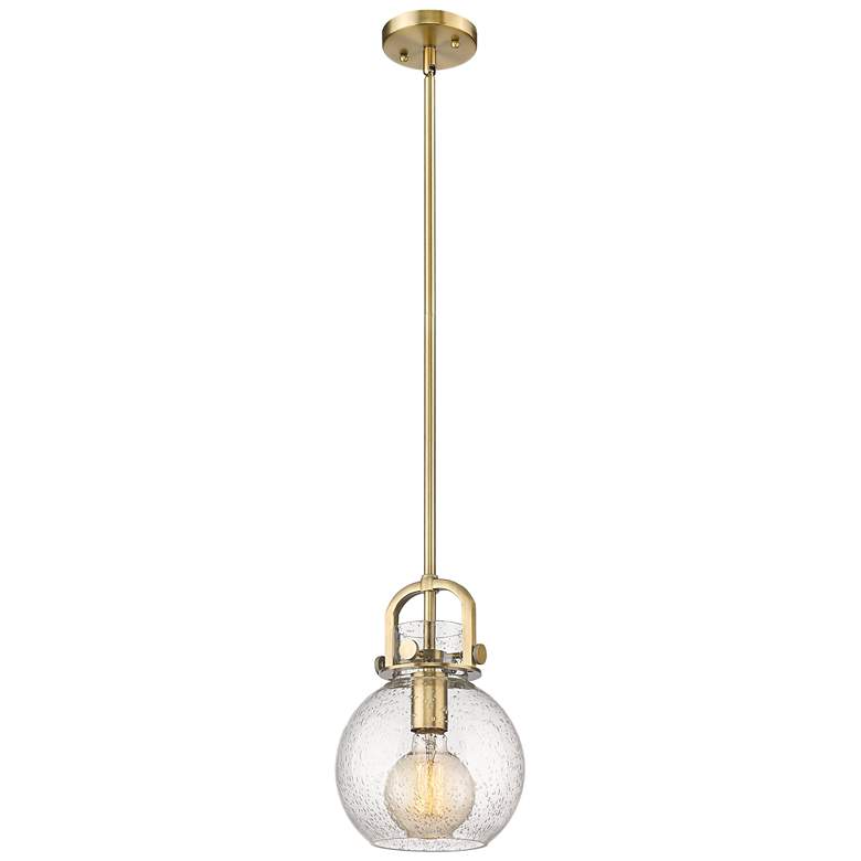 Image 1 Newton Sphere 8" Wide Stem Hung Brushed Brass Pendant With Seedy Shade