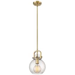 Newton Sphere 8" Wide Stem Hung Brushed Brass Pendant With Seedy Shade