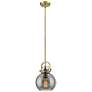 Newton Sphere 8" Wide Stem Hung Brushed Brass Pendant With Smoke Shade