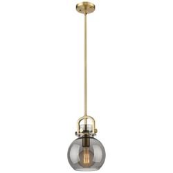 Newton Sphere 8" Wide Stem Hung Brushed Brass Pendant With Smoke Shade