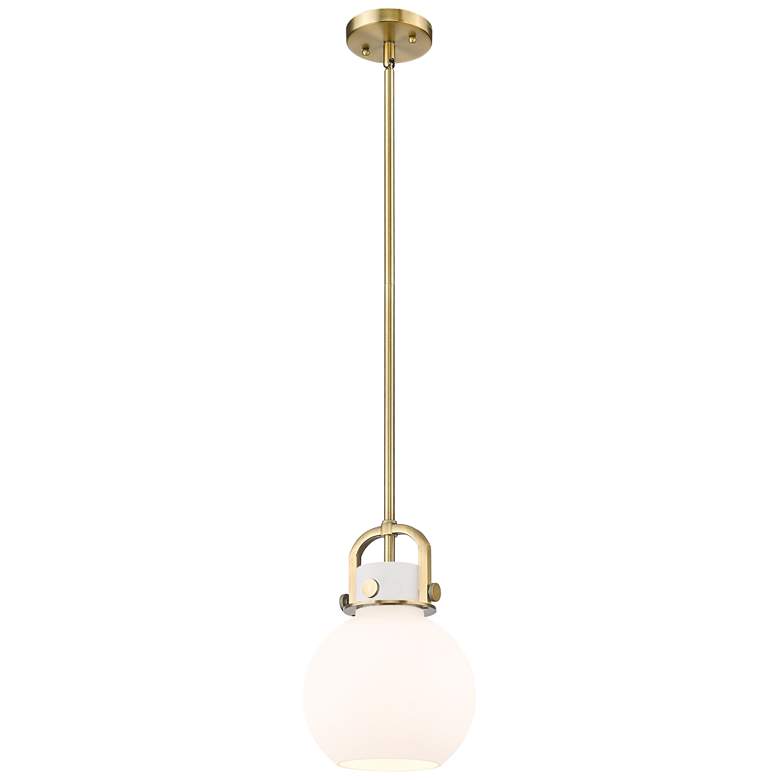Image 1 Newton Sphere 8" Wide Stem Hung Brushed Brass Pendant With White Shade