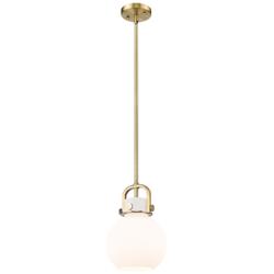 Newton Sphere 8" Wide Stem Hung Brushed Brass Pendant With White Shade