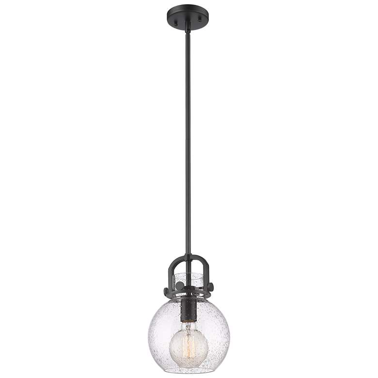 Image 1 Newton Sphere 8 inch Wide Stem Hung Matte Black Pendant With Seedy Shade