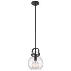 Newton Sphere 8&quot; Wide Stem Hung Matte Black Pendant With Seedy Shade