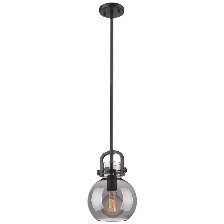 Image 1 Newton Sphere 8" Wide Stem Hung Matte Black Pendant With Smoke Shade