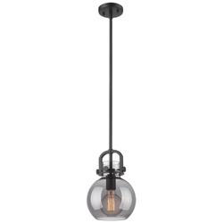 Newton Sphere 8" Wide Stem Hung Matte Black Pendant With Smoke Shade