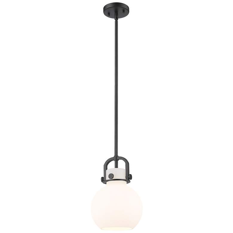 Image 1 Newton Sphere 8" Wide Stem Hung Matte Black Pendant With White Shade