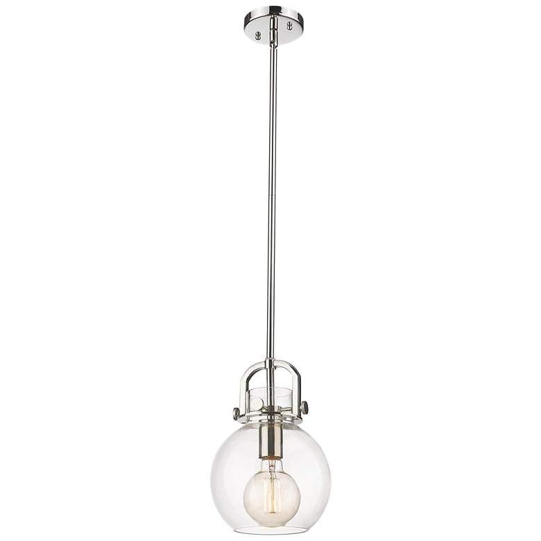 Image 1 Newton Sphere 8" Wide Stem Hung Polished Nickel Pendant With Clear Sha