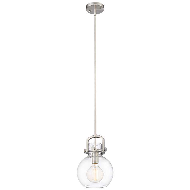 Image 1 Newton Sphere 8" Wide Stem Hung Satin Nickel Pendant With Clear Shade
