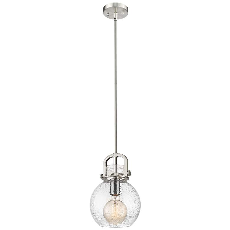 Image 1 Newton Sphere 8" Wide Stem Hung Satin Nickel Pendant With Seedy Shade